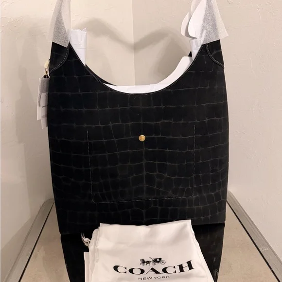 Brooklyn Extra-Large Crocodile-Embossed Suede Shoulder Bag - Picture 2 of 5